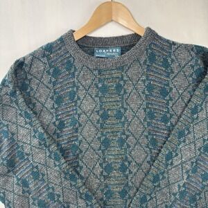 Vintage Loafers By Reed St James Sweater XXL Geometric USA Grey Teal